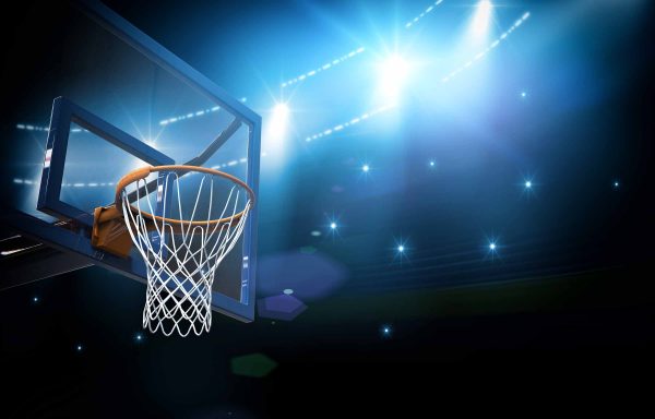 Basketball basket in an arena